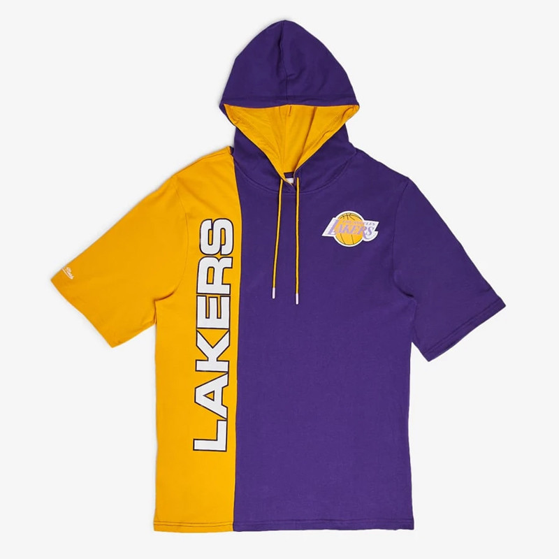 BAJU BASKET MITCHELL N NESS Split LA Lakers Short Sleeve Hoodie